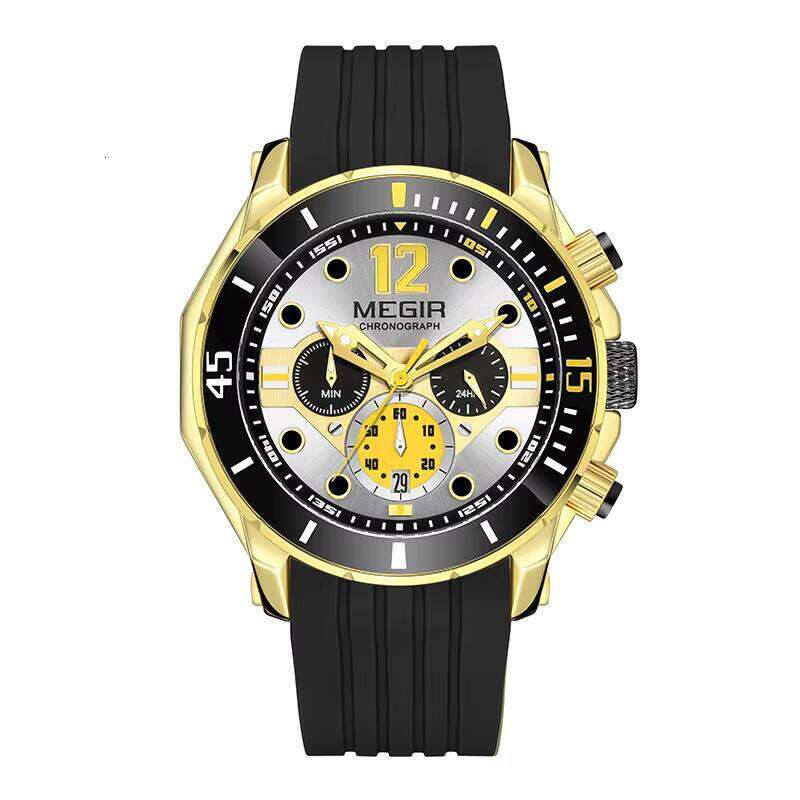 DHgargets MEGIR 2206 Men's Sports Chronograph Watch - 49mm Silicone Strap, Waterproof 30M, Luminous, Date, Multifunction Quartz