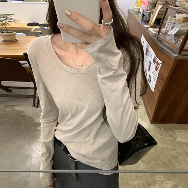 Womens Spring Summer 100% Cotton Basic Solid Long Sleeve Loose Tshirt Bottoming Tops Shirts 250729