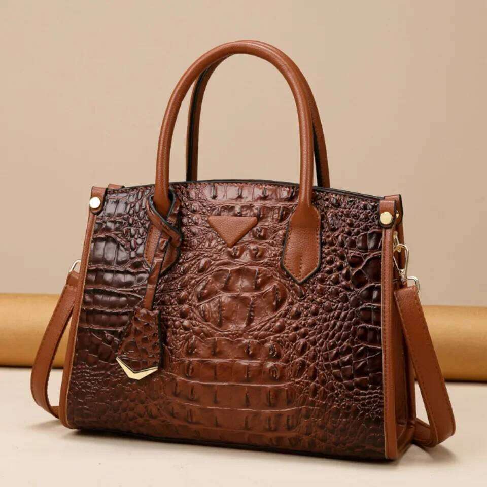 Women's Large Top-Handle Vintage Crocodile Designer Shoulder Quality Leather Crossbody Bag Messenger Commuter Sac A Main