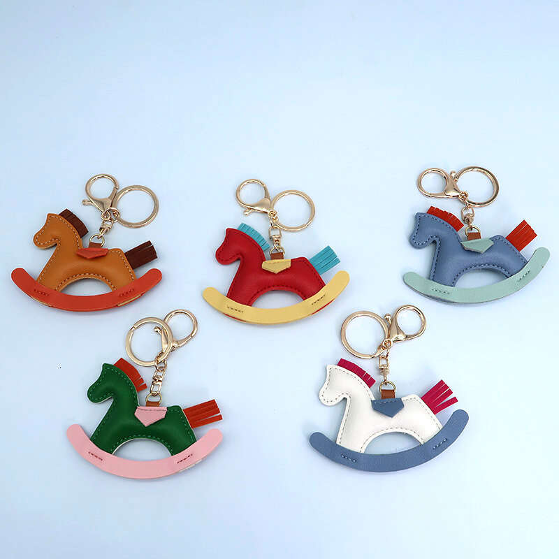 INS Handmade Green Bag Keychain Little Pendant Cartoon Rocking Horse Leather Ornament