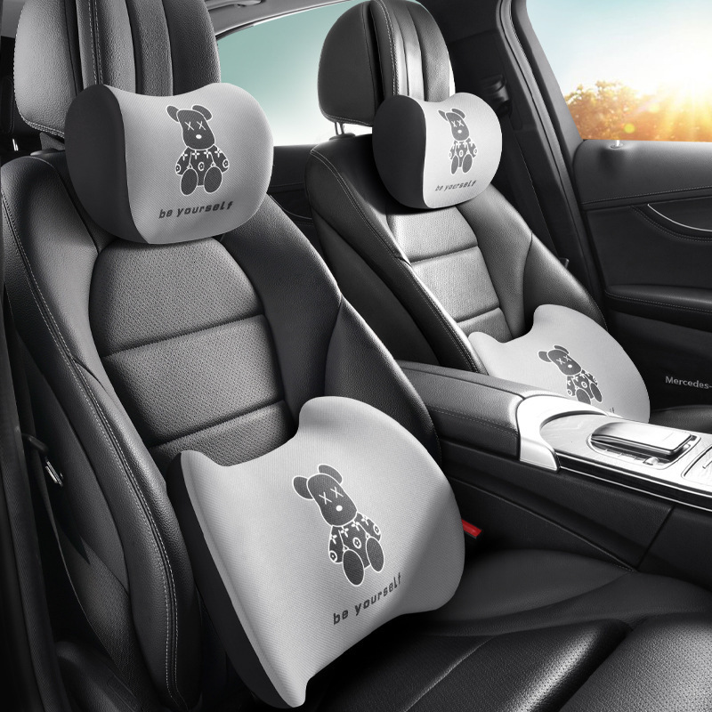Gentleman Bear Car Headrest Cute Memory Foam Soft Car Bear Neck Pillow Cartoon Comfortable Car Headrest Seat Cover Interior 250728
