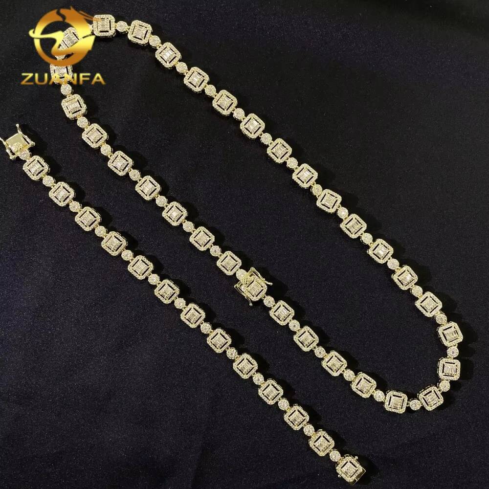 High Quality Hip Hop Jewelry 9.5mm Cuban Link Chain 925 Silver Iced Out Cluster Moissanite Tennis Chain Necklace