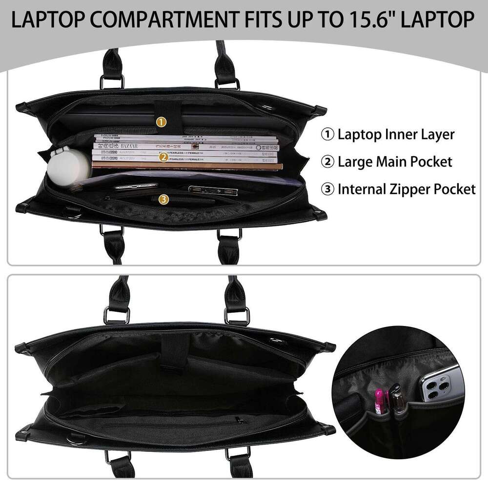 Women Tote Waterproof Leather Professional Work Laptop Large Capacity Office Computer Teacher Shoulder Bag OLOEY