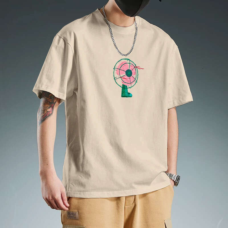 Designer T Shirt Trendy Retro Hong Kong Style Heavy Cotton Short Sleeve T-Shirt Loose Summer Japanese Cartoon Ins Trendy Brand Versatile Men Graphic T