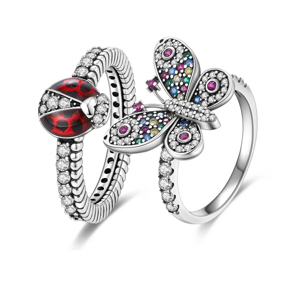 Ladybug Full Set Colored Zirconia Butterfly Ring Sparkling Ladies Rings Fashion Jewelry Stackable Gift 250715