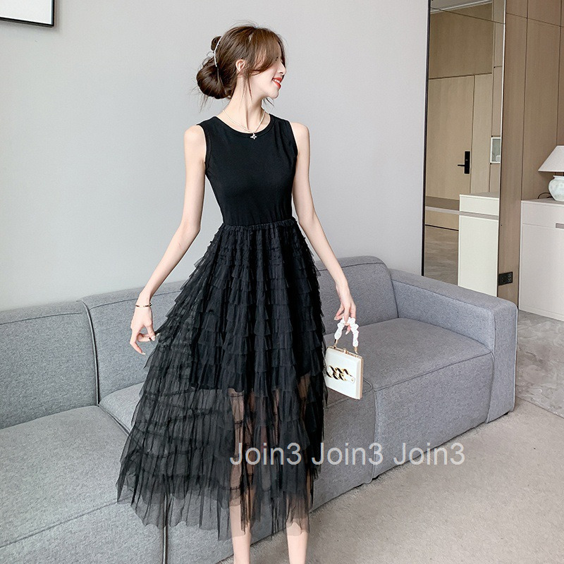 Summer New Urban Smart Girl Slim Vest Cake Dress Sweet Base Dress Long Dress