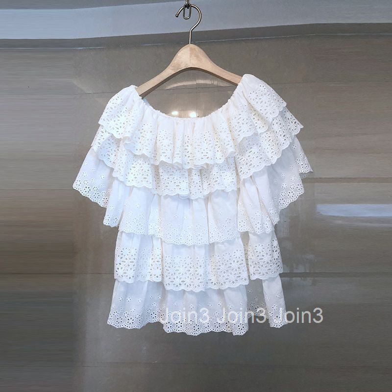 Summer New Fashion Elegant Off-Shoulder Ruffle Cake Short Sleeve Top for Women Internet Celebrity Doll Blouse
