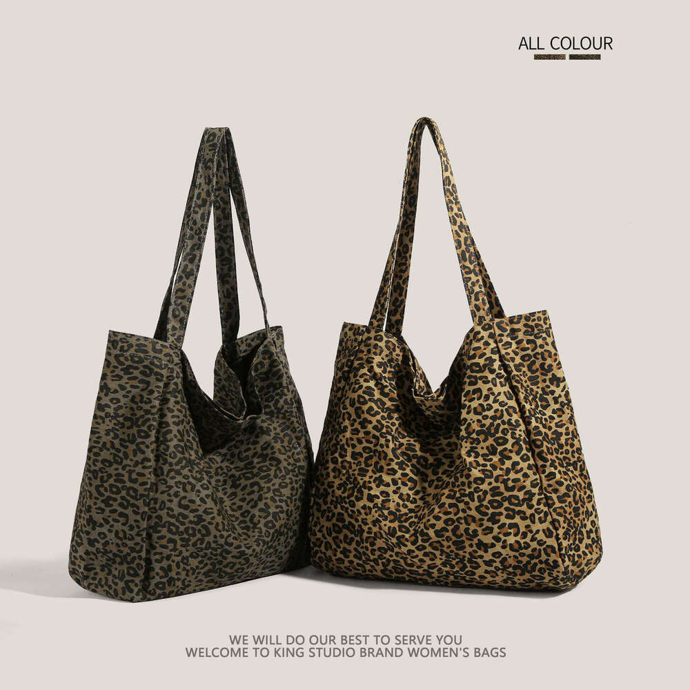 Niche Leopard Print Canvas for Women 2025 New Trend Lazy Style Shoulder Large Capacity Shopping Commuter Tote Bag