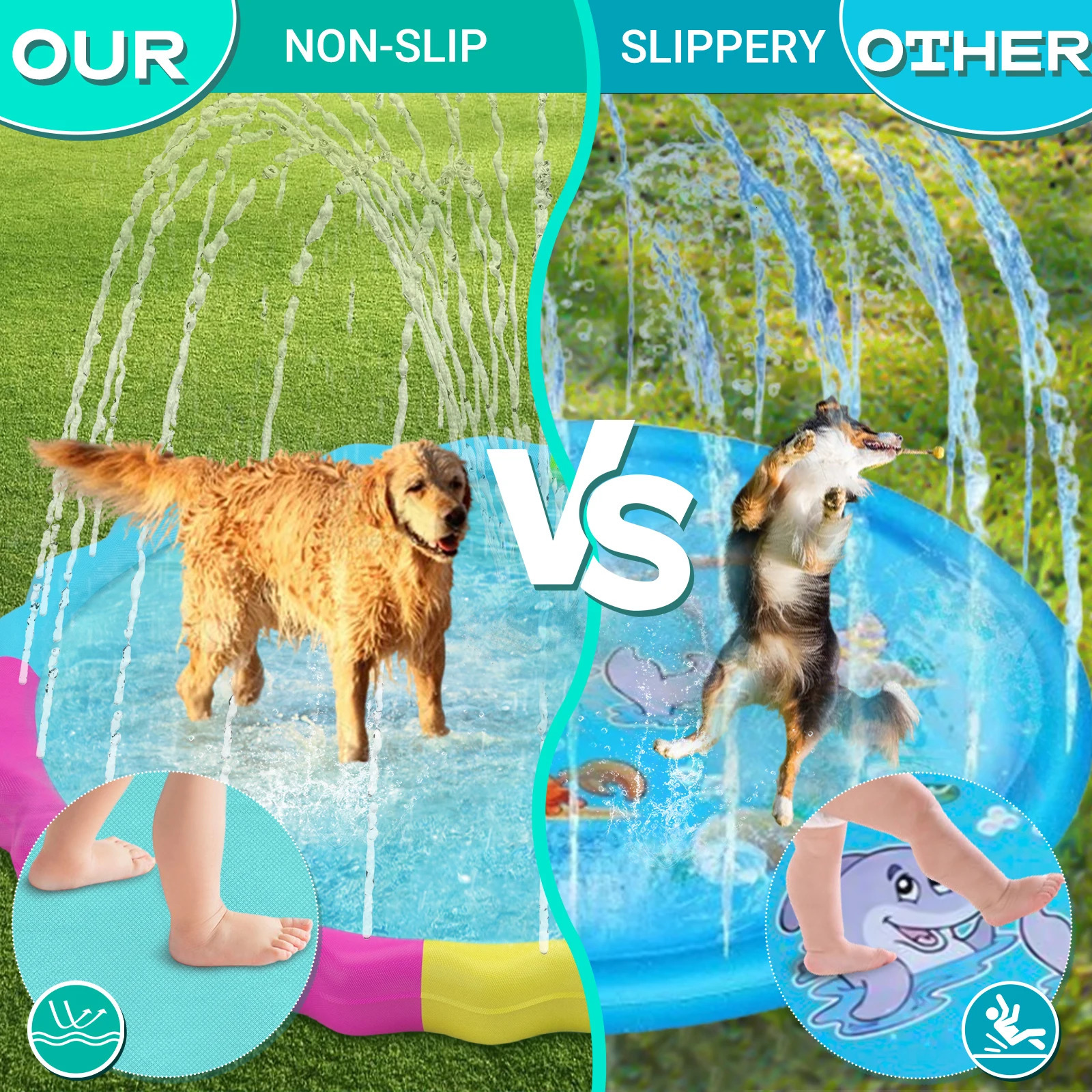 Splash Pad for Dogs NonSlip Pets Summer Outdoor Water Toys Sprinkler Pool Play 250729