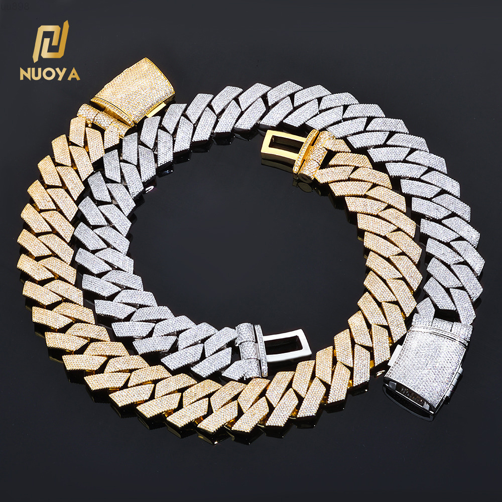 NUOYA 15mm Silver Plated Chunky Cuban Link Chain 7 ROW Diamond Prong Set Iced Hip Hop Necklace for Men Fine Jewelry