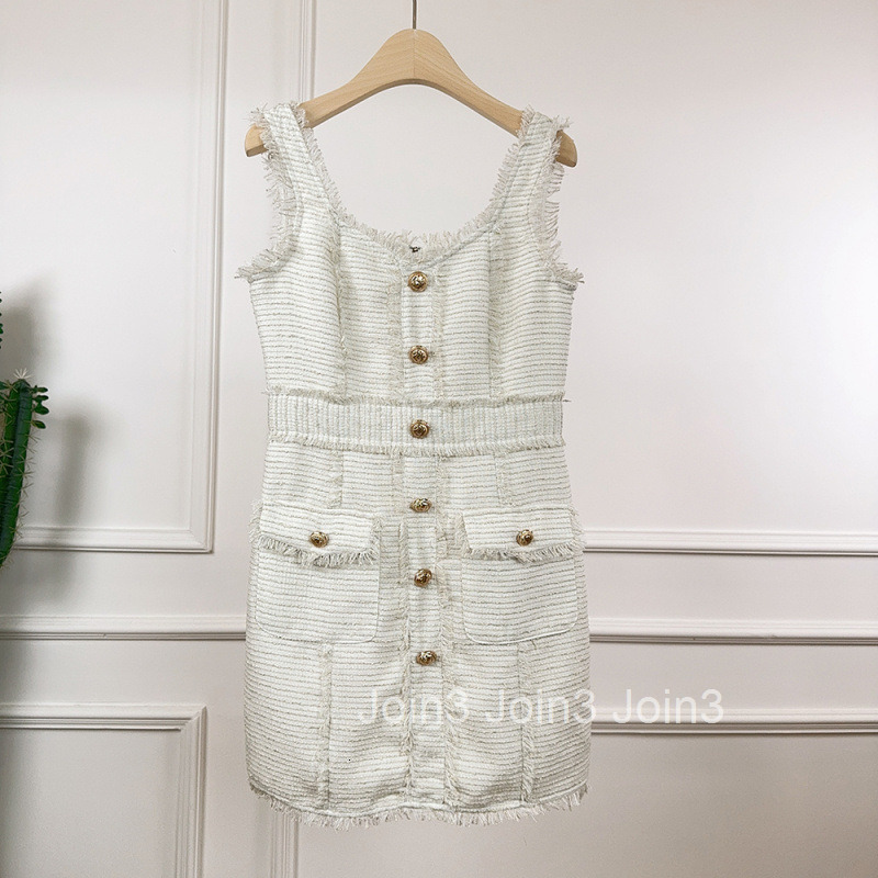 25 Autumn Summer New French Style Small Fragrance Round Neck Slim Fit Camisole Dress Elegant Striped Sleeveless Short Dress