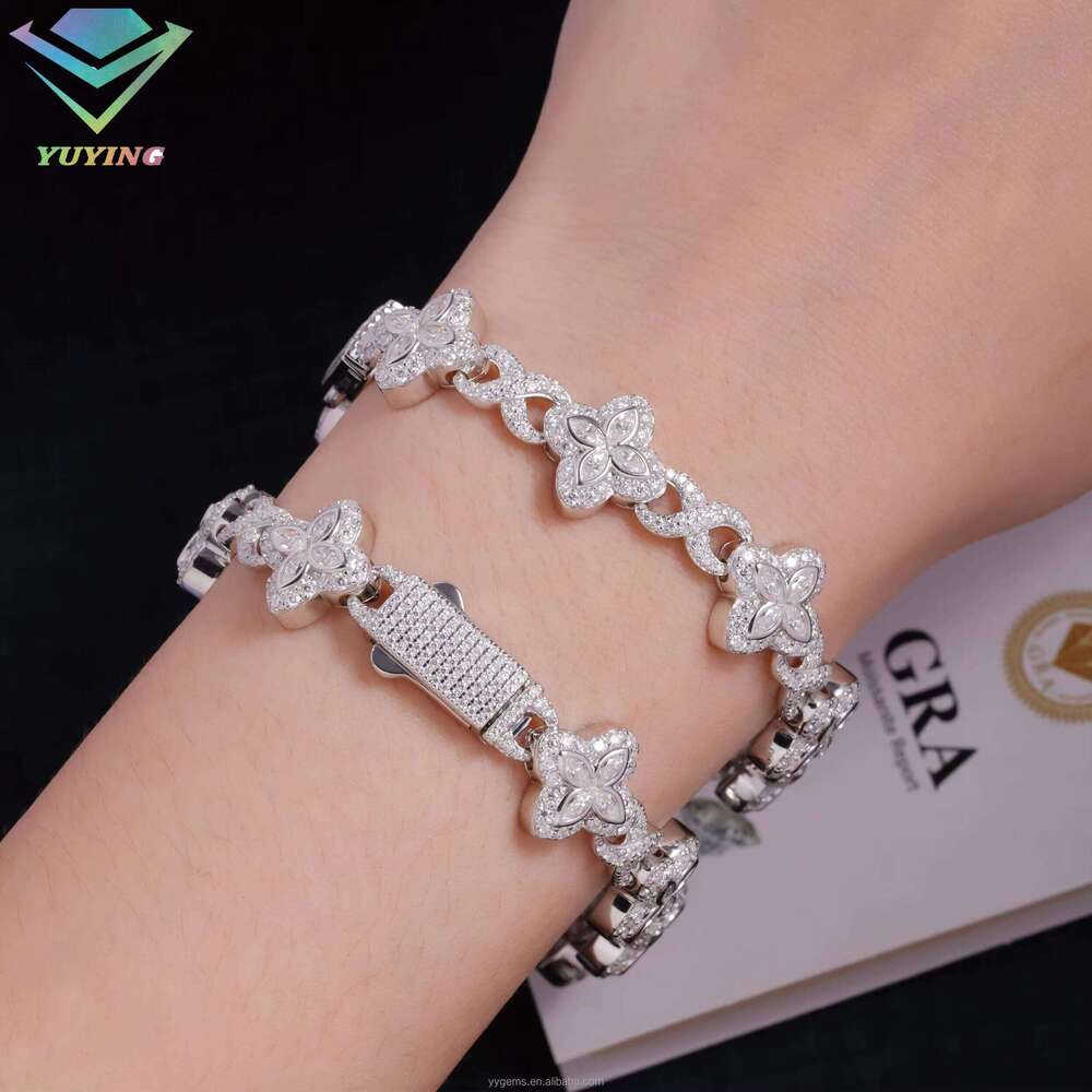 New Fashion Infinity Link Pass Dia Tester S Hip Hop Jewelry 13mm VVS Moissanite Clover Cuban Bracelet