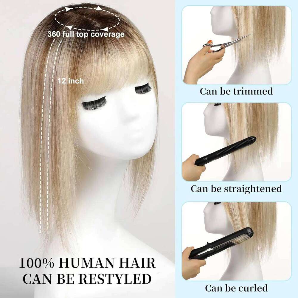 12in Real Human Pieces Brown Blonde Highlight 10*12cm Silk Base Toppers for Women With Thinning Hair
