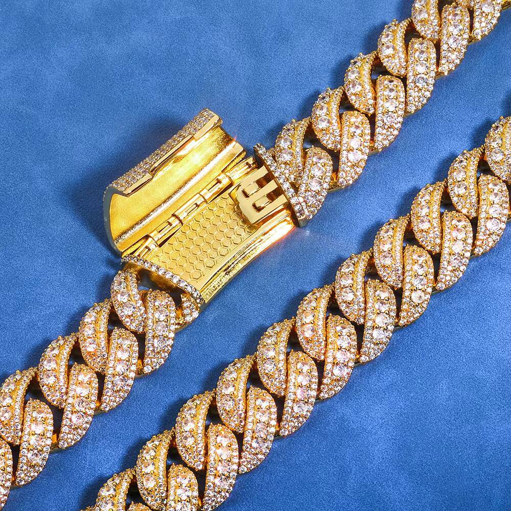 NUOYA 16mm Three Row Cuban Chain Necklace 925 Silver Iced Out VVS Moissanite Hip Hop Luxury Jewelry