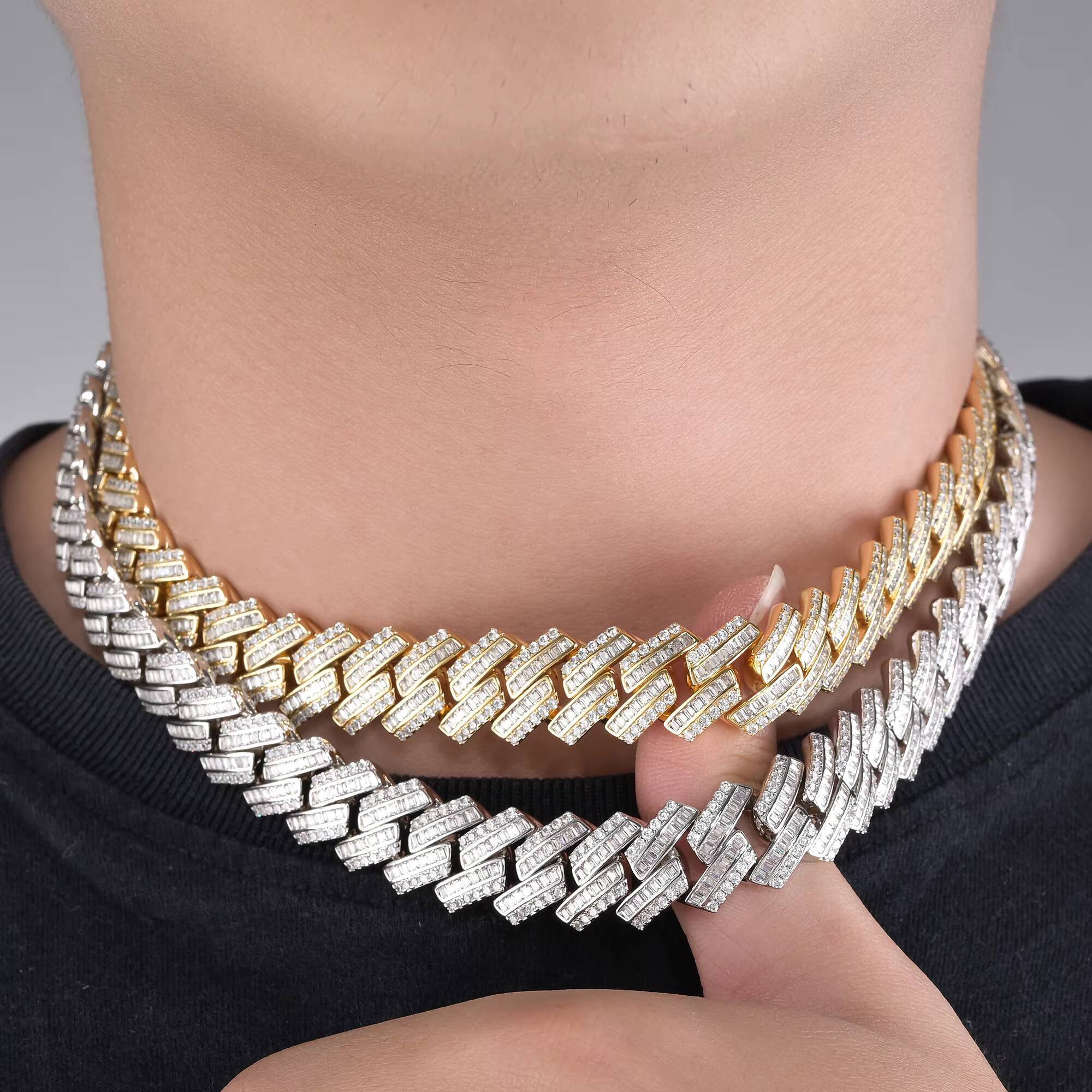 New Arrivals Plated 925 Silver Gold Cuban Chain Necklace Fashionable VVS Moissanite Hip Hop Style with Copper Chic Iced Style