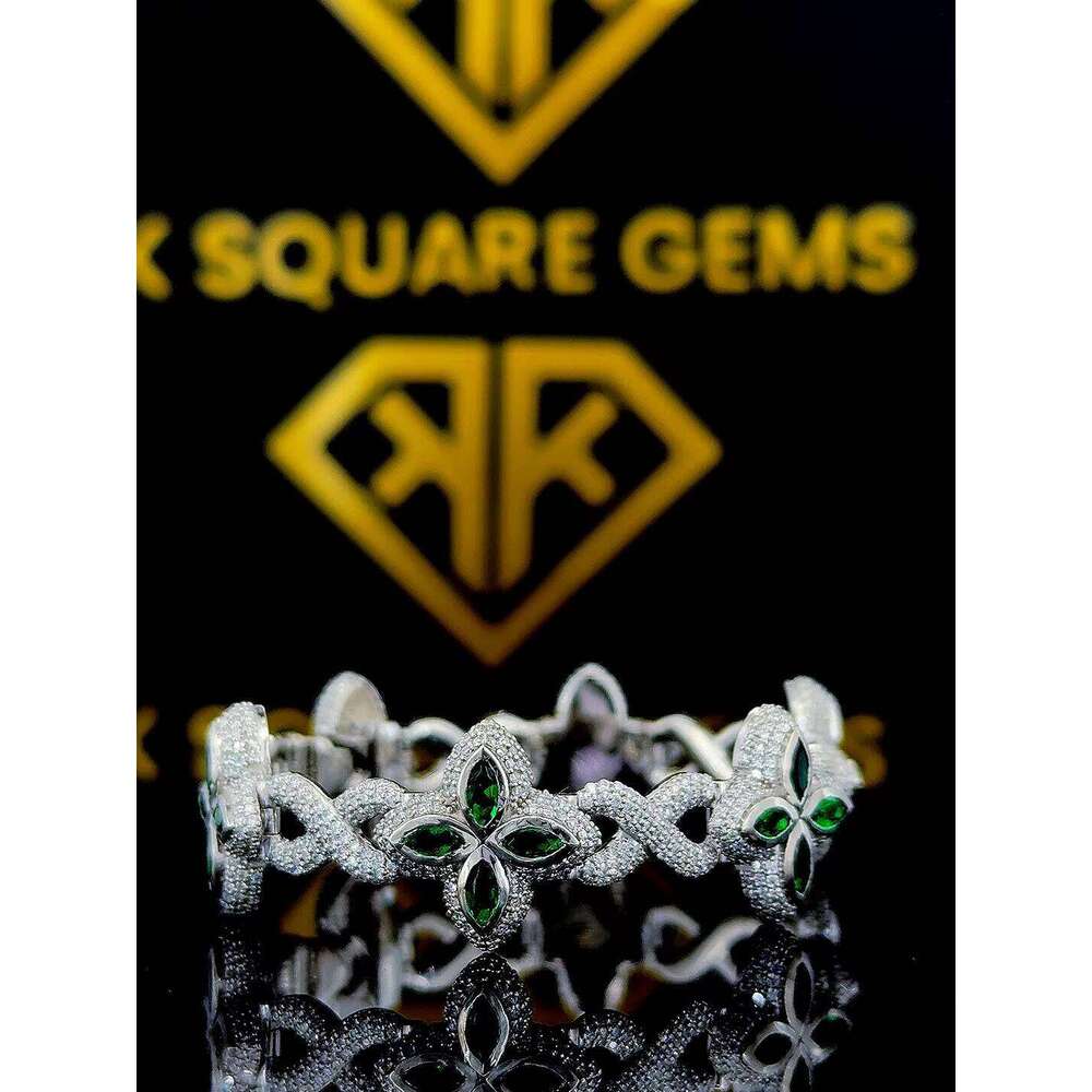 New Arrived Iced Out Clovers Moissanite Cuban Chain Sier Jewelry Bracelets for Men Women, Pass Dia Tester