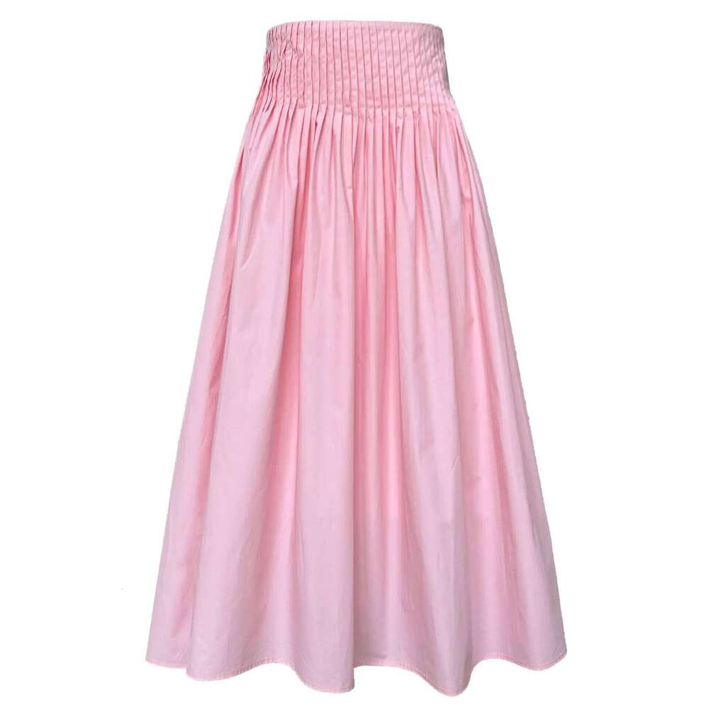 Elegant High-Waisted Pink A- Line Skirt Sweet Umbrella Design Sensibility Plenty of Pleats Medium-Length Women's Fashion