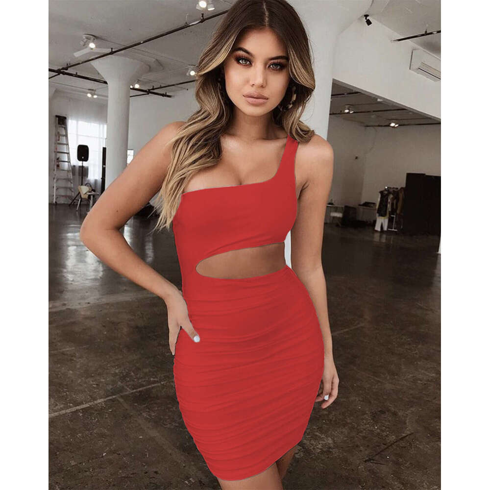 Summer New Women's Fashion Single Shoulder Strap Sexy Nightclub Bodycon Dress B5