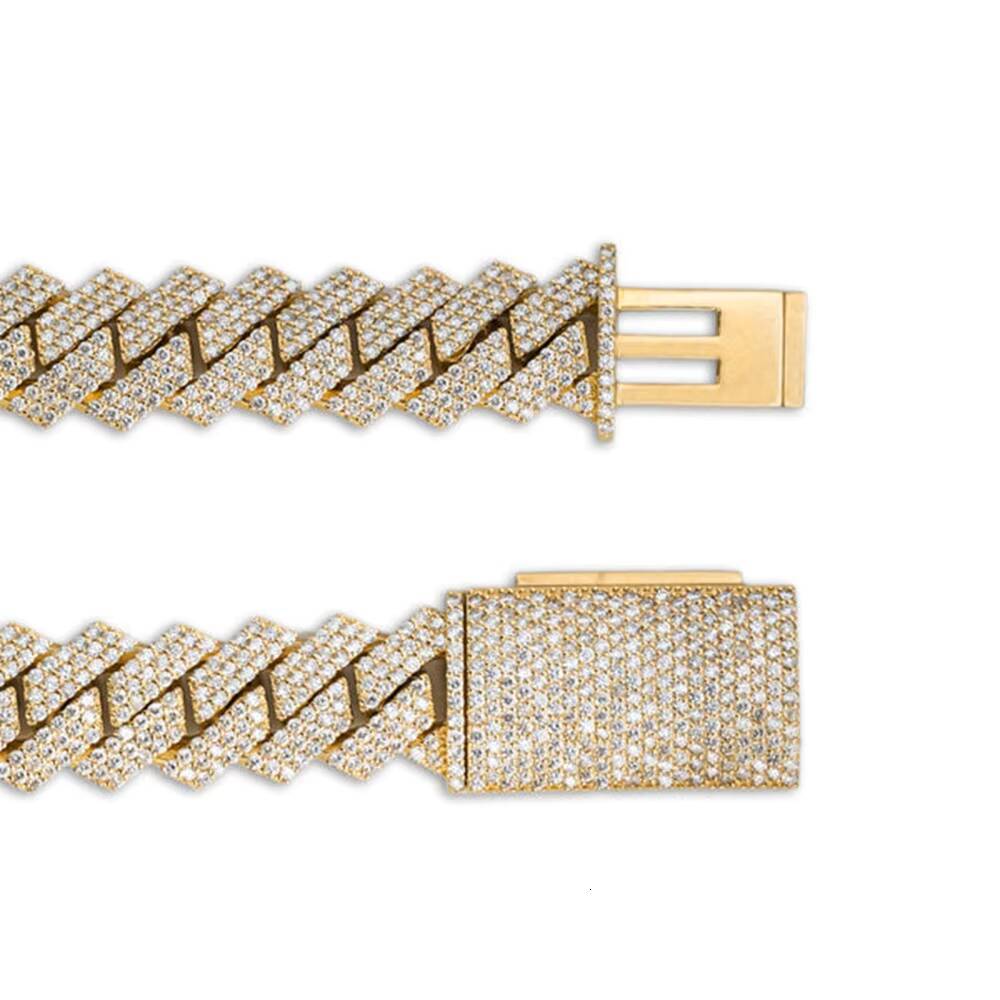 Hip Hop Men Cuban Link Chain With Yellow Gold Plated Moissanite Round Cut Diamond Jewelry