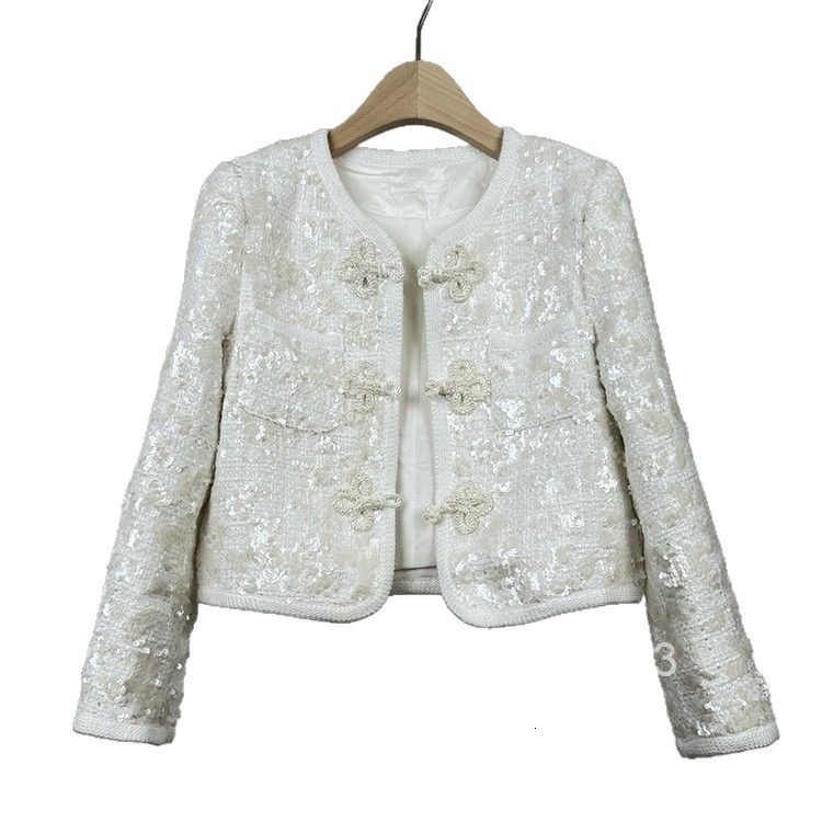 2025 New Chinese Style Small Fragrance White Scale Short Tweed Jacket Slimming High-end Women
