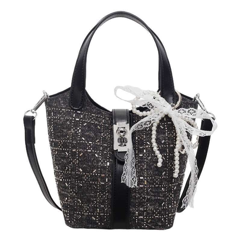 Denim Bucket for Women 2025 New Trendy Fashionable Shiny Rhinestone Stylish Single Shoulder High-end Crossbody Bag