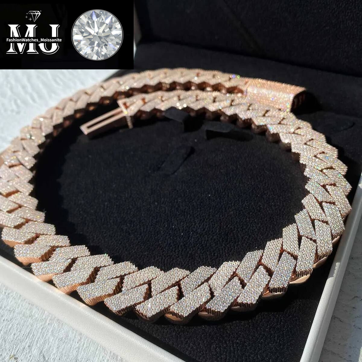 Necklace moissanite cuban link hip hop jewelry iced out chain 15-20mm 3 Rows Down Miami Dia Sier Vvs Moissanite custom pendant