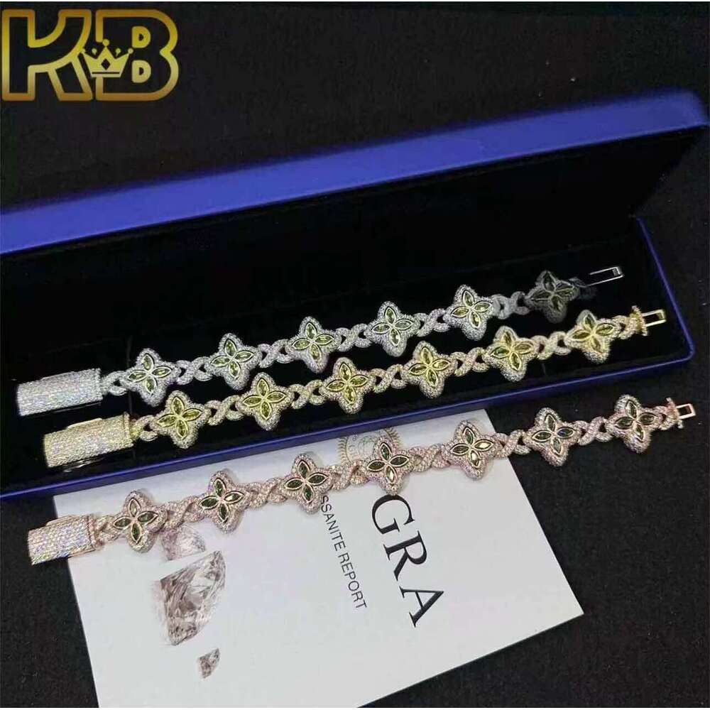 New Design Iced Out Colors Cuban Link Chain Sterling Sier Moissanite 15mm Bracelets Hip Hop Jewelry
