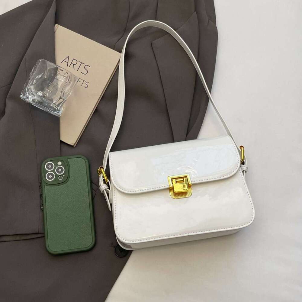 Elegant Patent Leather Small Square for Women 2025 New Lock Buckle Crossbody Solid Color Versatile Shoulder Underarm Bag Casual