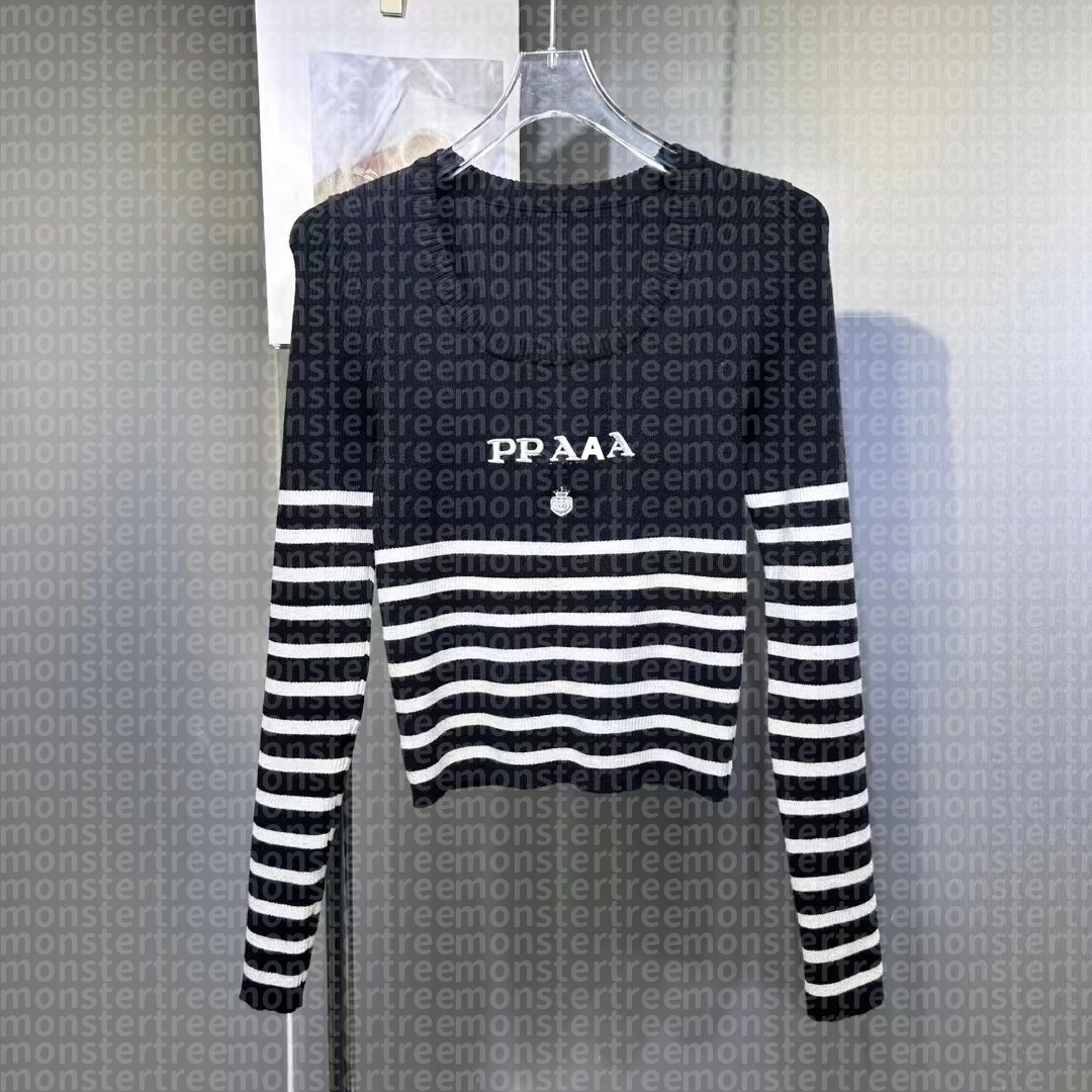 New Designer Knitted Shirt Embroidered Alphabet Striped Knitted Vest Women's Long Sleeve Knitted Shirt Strap Vest--