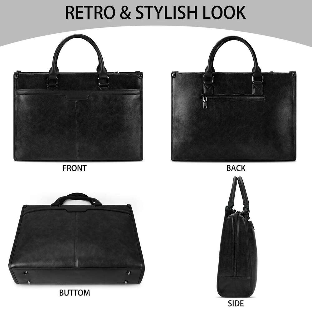 Women Tote Waterproof Leather Professional Work Laptop Large Capacity Office Computer Teacher Shoulder Bag OLOEY