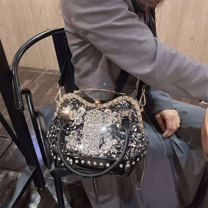 2025 New Fashion Dias Women's Handbags Leather Design Clip Rhinestone Bag Portable Tote Shoulder Messenger Bags Chic