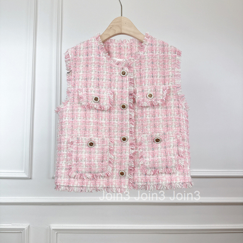 Spring Summer New Fashionable Socialite Small Fragrance Stylish Frilled Plaid Slimming Tall Petite Vest Jacket Womens Vest Top