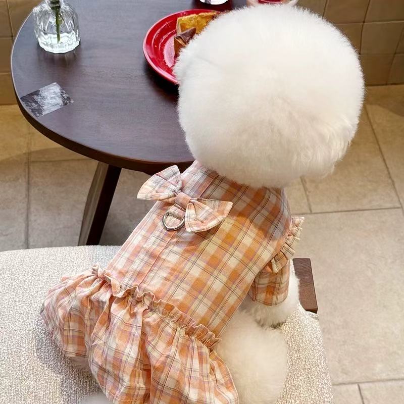 T845 Pet dog clothes small puppy Teddy Bichon Pomeranian Yorkshire Terrier traction princess dress summer thin