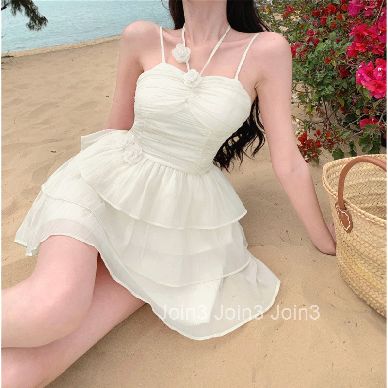 Summer New Women Pure Desire Style Sweet Sexy Cake Dress Short Dress Halter Chiffon Strap Dress
