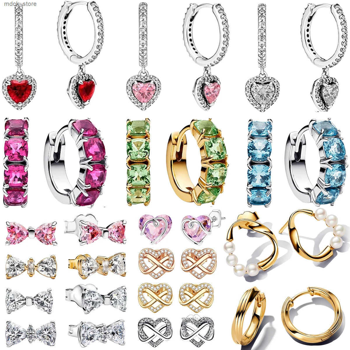 925 Sterling Silver Sparkling Colorful Heart Diamond Earrings Round Huggie Earrings Bow Stud Earrings Women Sweet Jewelry Gifts Z250729