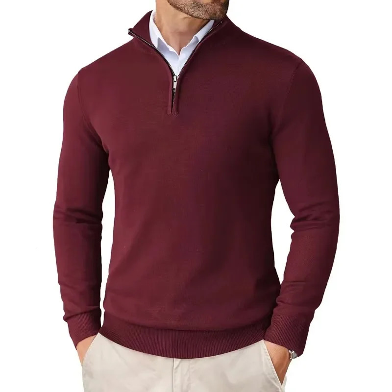 Autumn Mens Quarter Zip Up Sweaters Slim Fit Lightweight Outdoor Mock Neck Pullover Half Turtleneck Knitted Streetwear 250729