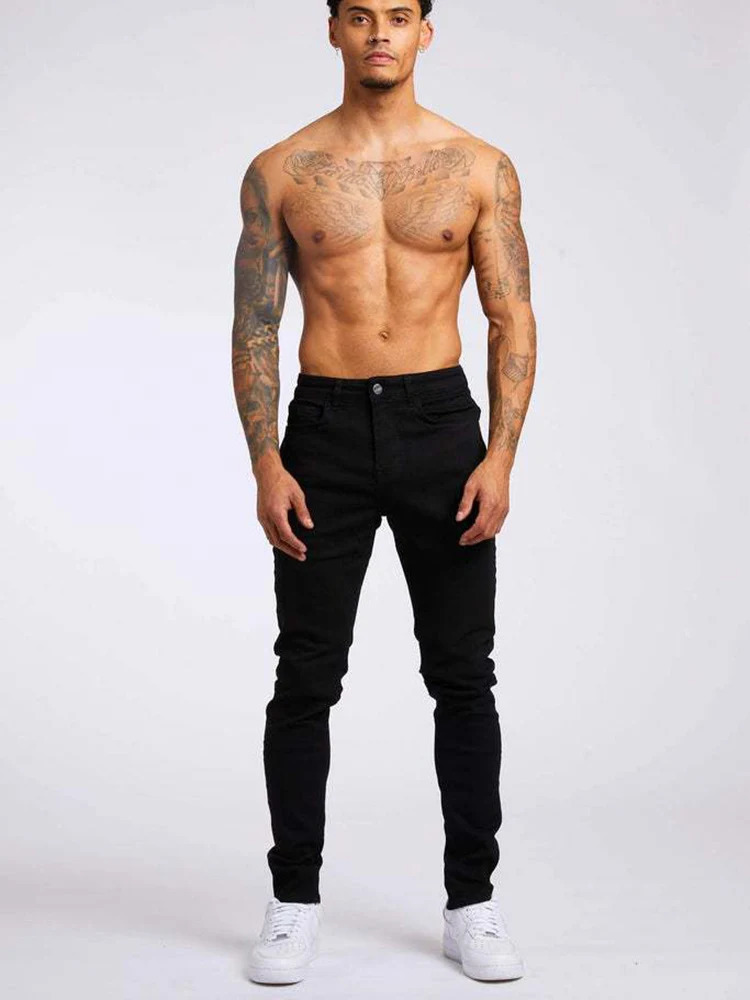 Mens Jeans Elastic Skinny Solid Color Stretch Pencil Pants Slim Fit Denim Jogging Streetwear Cowboy Casual Trousers Black 250729