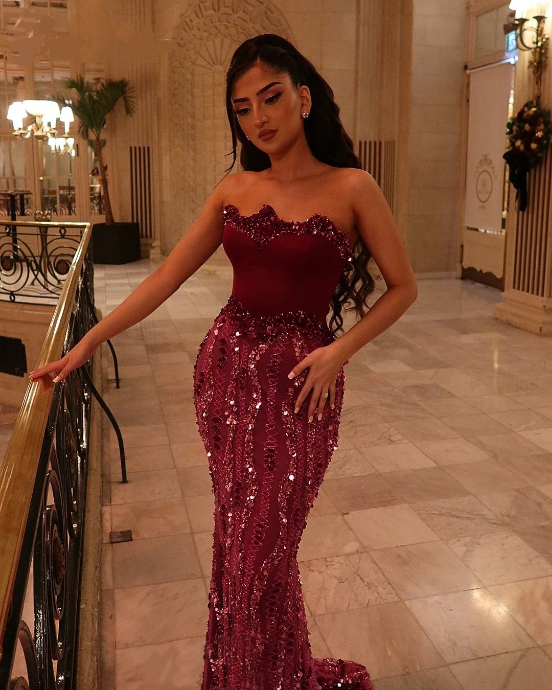 Sparkly Evening Dresses Sequins Prom Dress Strapless Slim Sleeveless Rhinestone Mermaid Princess Party Gowns Vestidos De Noche Plus Size