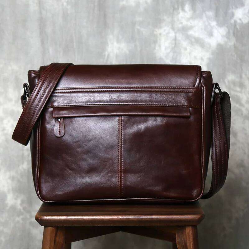 OLOEY Crossbody Men's Horizontal Cowhide Business Casual Trendy Backpack Soft Leather Shoulder Bag Men