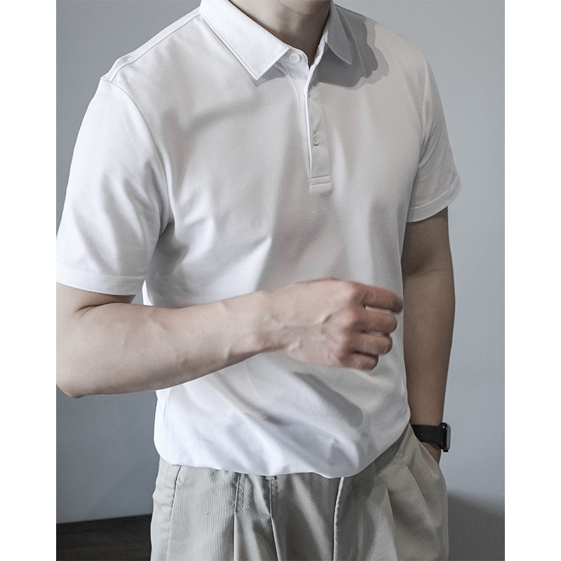 Slim Fit Solid Color Mercerized Pearl Polo Shirt Cool Breathable Turn-Down Collar Short Sleeve Mature Business Commuter Men's Summer