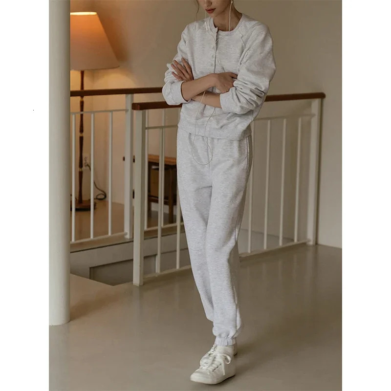 Womens Casual Cotton Fleece TwoPiece Set Long Sleeve Hoodie and Sweatpants Jogger Tracksuit Comfortable Trousers Outfit 250729