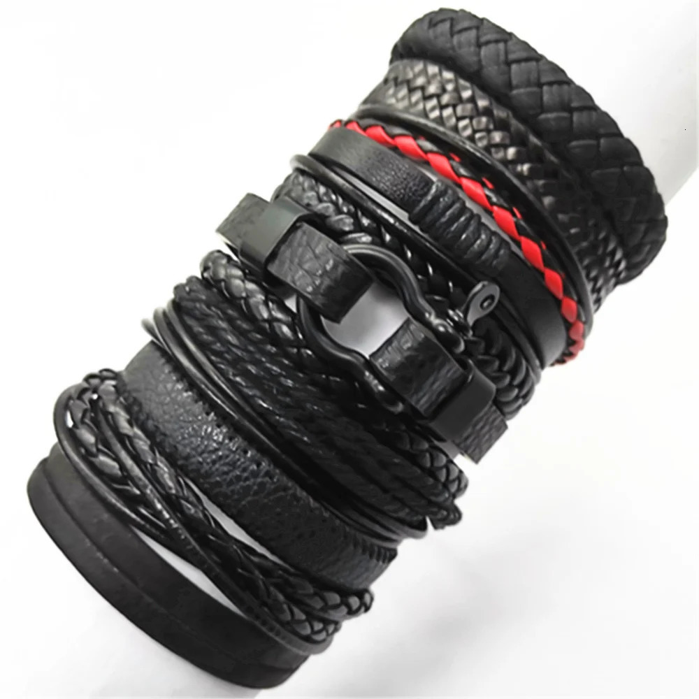 10 Pcsset Black Wrap Woven Fashion Handmade Men Bracelets Male Women Leather Bangle Wholesale Jewelry Gift 250715