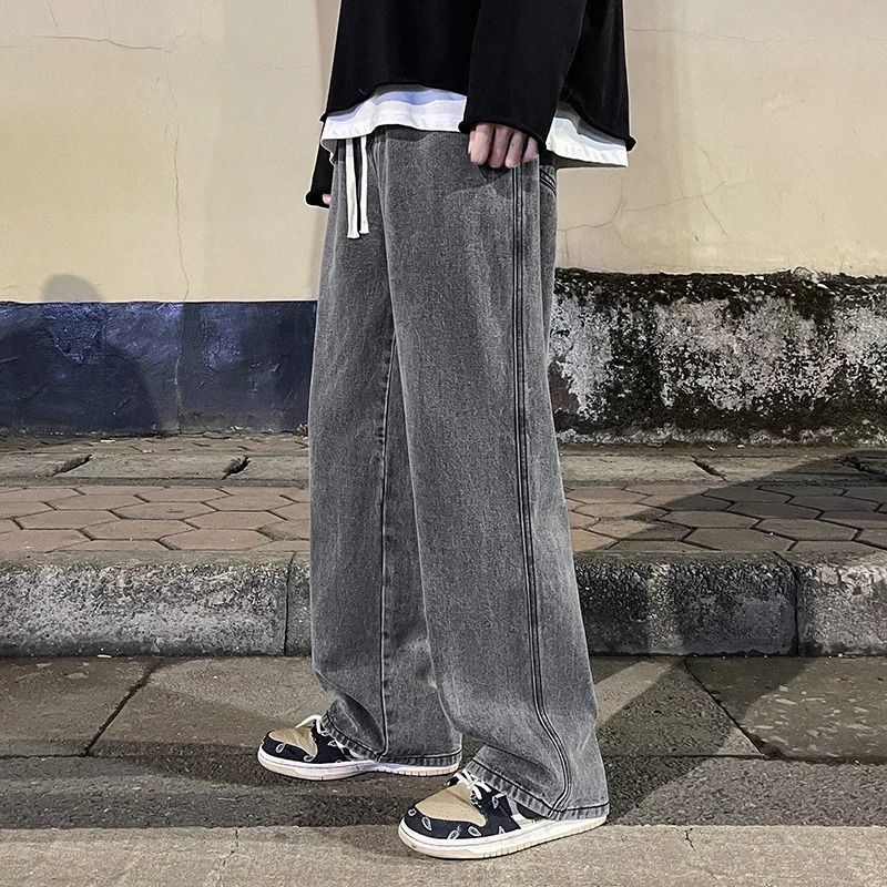 Korean Fashion Classic Jeans Mens Four Seasons Loose Straight Wide Leg Pants Street HipHop Baggy Student Unisex Pants w250729