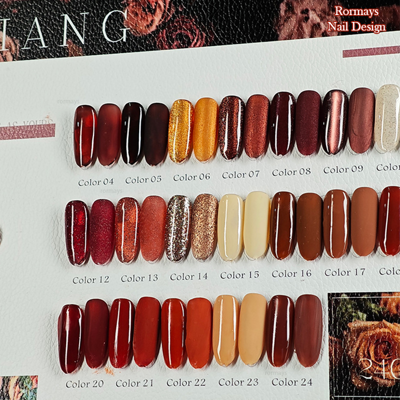 Rormays autumn and winter red brown gel polishing 24PCS mixed varnish semi permanent immersion coffee UV primer nail salon amber nail wholesale gel fa