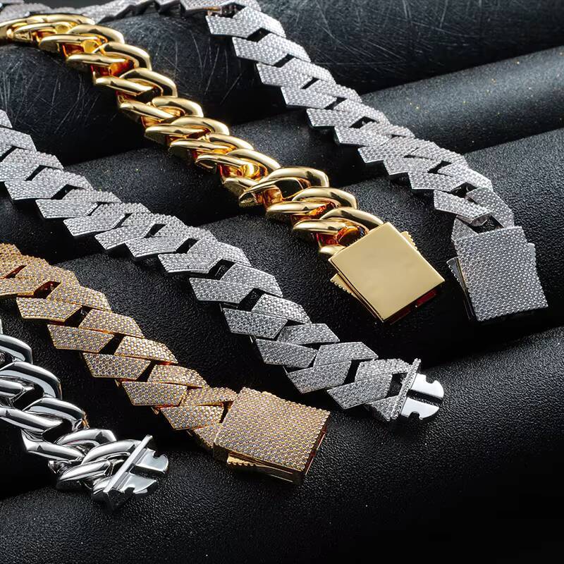 Wholesale 925 Silver Cuban Link Necklace for Men 20mm Width 4-Rows Moissanite Diamond CZ Hip Hop Style