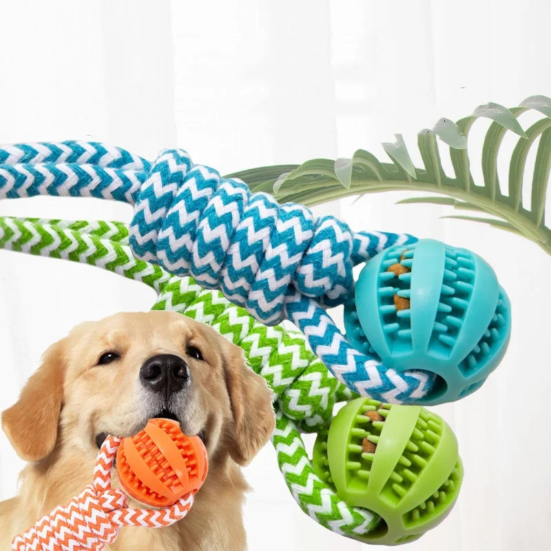 Dog Ball Toy with Rope Interactive Leaking Balls for Small Medium Dogs ChewResistant Pet Tooth Cleaning 250729