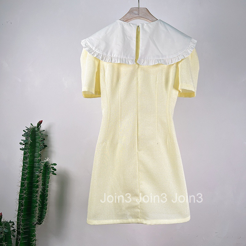 Summer New Fashion Simple Large Lapel A-line Skirt Short Skirt High Waist Short Sleeve Dress