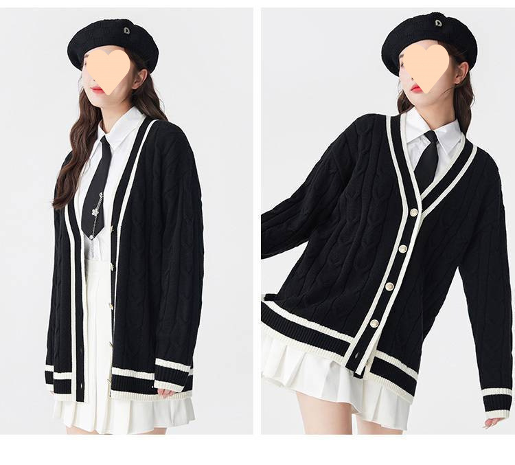 Women Cardigan Sweater for Men and Women Korean Version Designer Knitwear Hong Kong Retro High-Grade Long Sleeve Couple Sweater Coat S-3XL