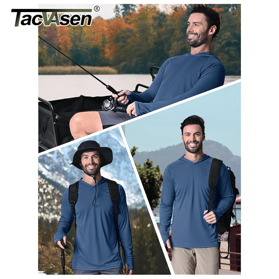 TACVASEN UPF 50 Sun Protection TShirts Mens Long Sleeve Hoodie Casual Quick Dry Tshirts Outdoor Hiking Sports Running Pullover Tops 250729