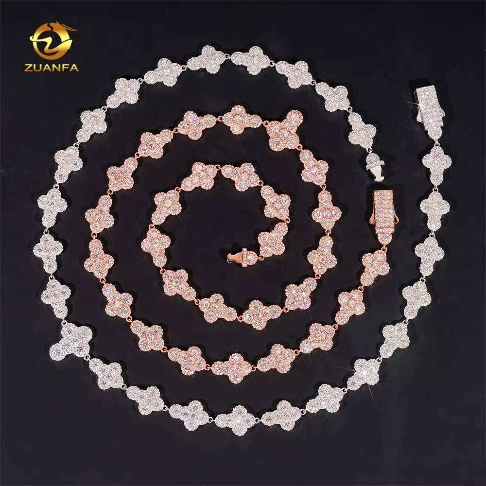 Fashion Jewelry Iced Out Cross 925 Silver 13mm Rose Gold Hip Hop Cuban Link Chain Necklace